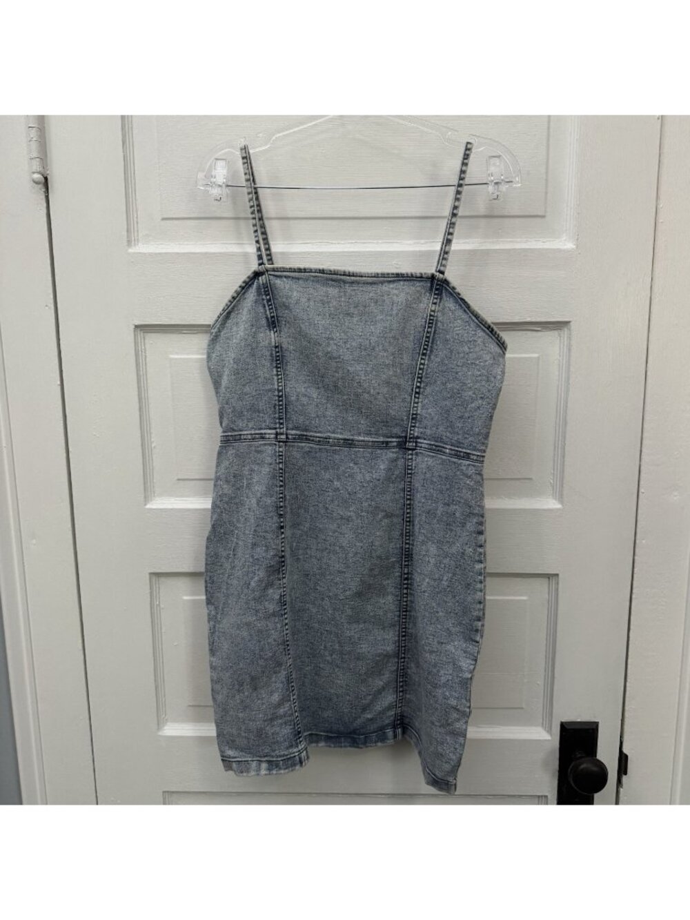 H&M Divided Womens 10 Acid Wash Denim Bodycon Mini Dress Square Neck Y2K